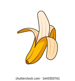 Vector illustration of half peeled bananas. Isolated white background