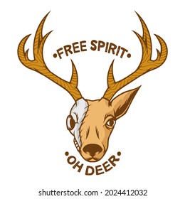 Vector illustration of half skull deer. suitable for logo designs, t-shirts, hoodies and others.