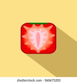 Vector illustration of a half strawberry with long shadow