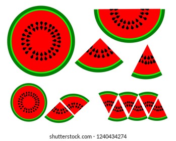 Vector illustration of half a watermelon and half cut