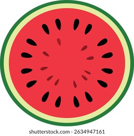Vector illustration of a half watermelon slice, top view, isolated on a transparent background