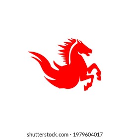 Vector illustration of a half-body galloping horse in red, great for spirit logos and icons