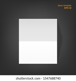 Vector illustration of half-fold paper sheet with realistic shadows. Empty white paper on grey background top view. It can be used as a mock up or templates for your own projects. EPS10.