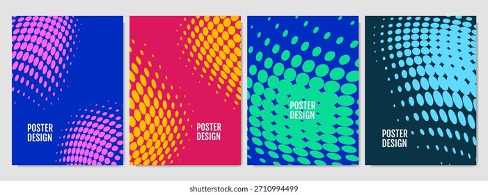 Ilustración vectorial. Conjunto de fondo punteado de color semitono. Diseño para cartel, invitación, diario, volante, Cupón, cubierta del libro. Puntos vibrantes y desvanecidos. Colección de Anuncios geométricos retro