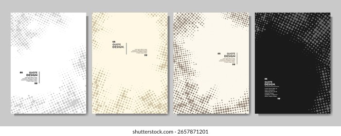 Ilustración vectorial. Conjunto de marco punteado de semitono. Diseño para cartel, invitación, diario, volante, Cupón, cubierta del libro. Borde de puntos desvanecidos de color oscuro sobre fondo claro. Colección de Anuncios geométricos retro