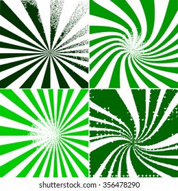 Vector illustration of halftone sun burst retro pattern background. Green








