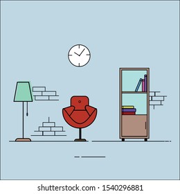 Vector illustration of a hall interior with furniture 