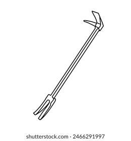 Vector illustration Halligan tool hand drawn sketch Fireman equipment line art,side view, isolated on white background, For kids coloring book or science illustration.