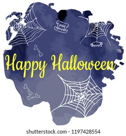 Vector illustration of halloween background, bones, spiderweb, vampire teeth