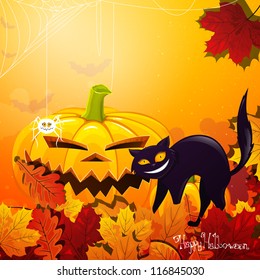 Vector Illustration of a Halloween Background with Cat
