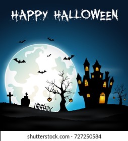 Vector illustration of Halloween background with cemetery and bats