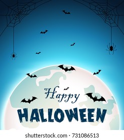 Vector illustration of Halloween background with cemetery and bats