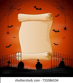 Vector illustration of Halloween background with cemetery and bats