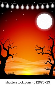 vector illustration of a halloween background with a full moon night
