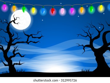 vector illustration of a halloween background with a full moon night