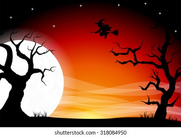 vector illustration of a halloween background with a full moon night