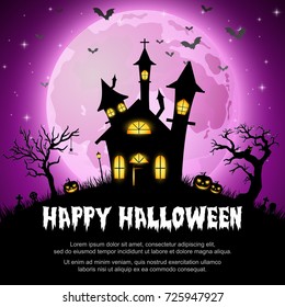 Vector illustration of Halloween background with haunted church