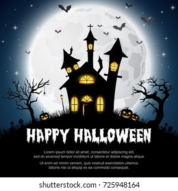 Vector illustration of Halloween background with haunted church