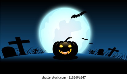 Vector Illustration of a Halloween Background. Halloween pumpkins under the moonlight. 