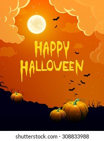 Vector Illustration of a Halloween Background with Pumpkins