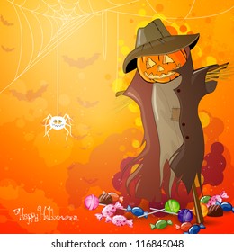 Vector Illustration of a Halloween Background with Scarecrow