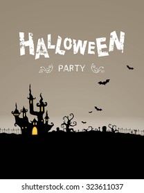 Vector Illustration of a Halloween Background with Scary Castle