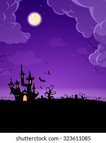 Vector Illustration of a Halloween Background with Scary Castle