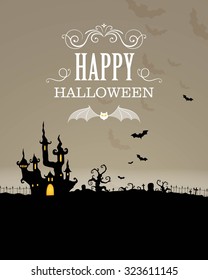 Vector Illustration of a Halloween Background with Scary Castle