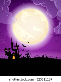 Vector Illustration of a Halloween Background with Scary Castle