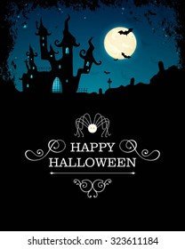 Vector Illustration of a Halloween Background with Scary Castle 