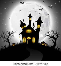 Vector illustration of Halloween background with scary church