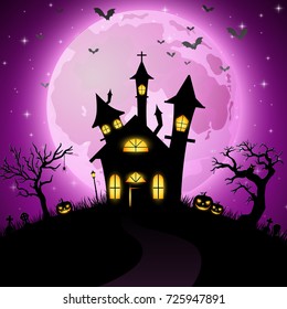 Vector illustration of Halloween background with scary church