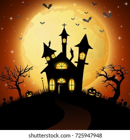 Vector illustration of Halloween background with scary church