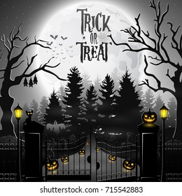 Vector illustration of Halloween background with spooky graveyard