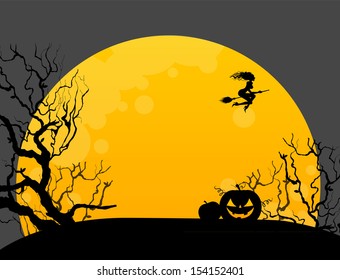 Vector illustration of Halloween background with witch