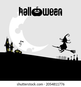 vector illustration of halloween background, witch granny