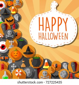 Vector illustration of Halloween banner with flat icons in circles background