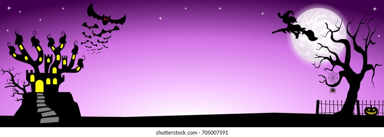 vector illustration of a halloween banner with haunted castle
