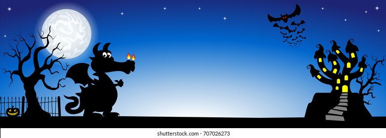 vector illustration of a halloween banner with haunted castle