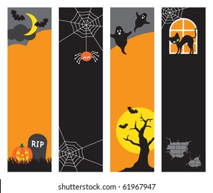 Vector illustration of Halloween banners. Each banner is on separate layer with a Clipping Mask. You can release the Clipping Mask (Object > Clipping Mask > Release) and adjust the graphic elements.