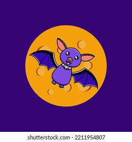 Vektorgrafik von Halloween-Fledermaus, der auf Vollmond fliegt