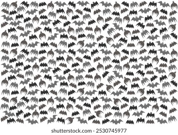 Vector illustration of Halloween bat pattern. Black and gray pattern on white background. For background, wallpaper, wrapping paper or fabric.