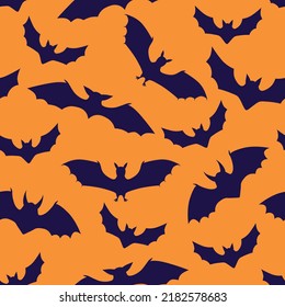 Vector illustration of Halloween bat silhouette pattern seamless on orange background