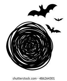 Vector illustration of halloween bats and a black circle