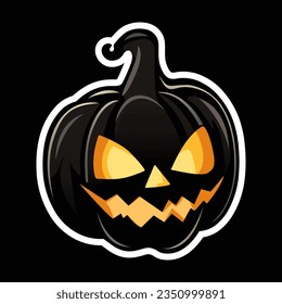 Ilustración vectorial de la calabaza negra de Halloween con contorno blanco aislado en el fondo negro. Concepto de fiesta de Halloween. Corta una sonrisa de buena alegría temible. Elementos de diseño aislados en un fondo oscuro.