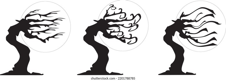Vector illustration. Halloween black witch tree silhouette on white background.  