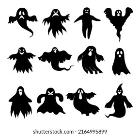 Vector illustration of halloween cartoon scary ghost icon set