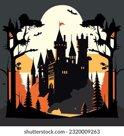 vector illustration of halloween castle