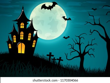 Vector illustration of halloween castle background design