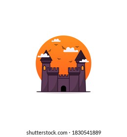 vector illustration of halloween castle with the moon vector flat design.